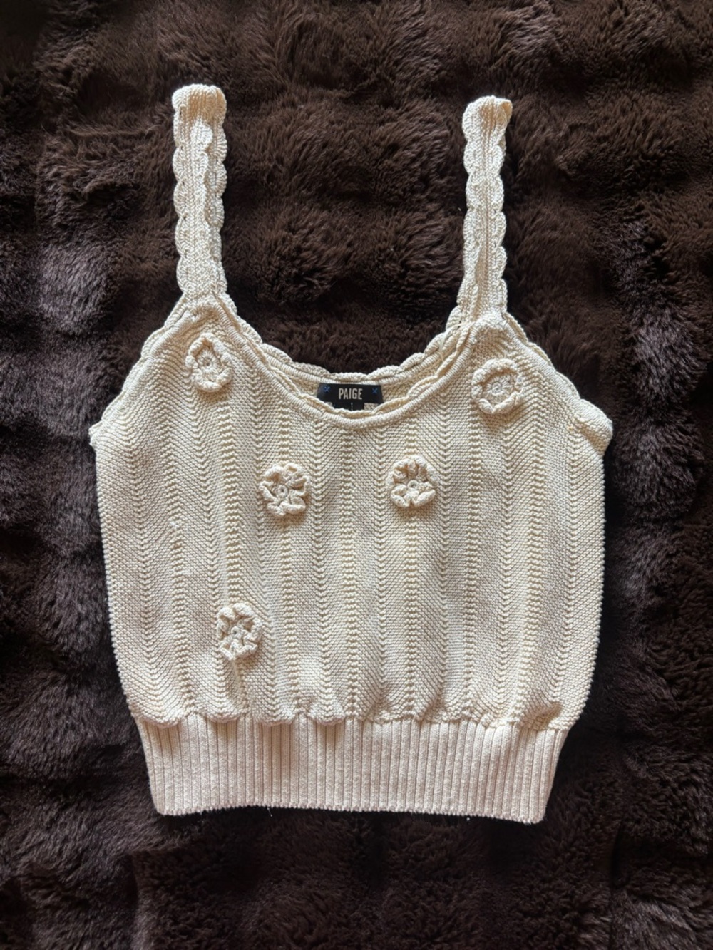 PAIGE Cream Knit Floral Appliqué Camisole